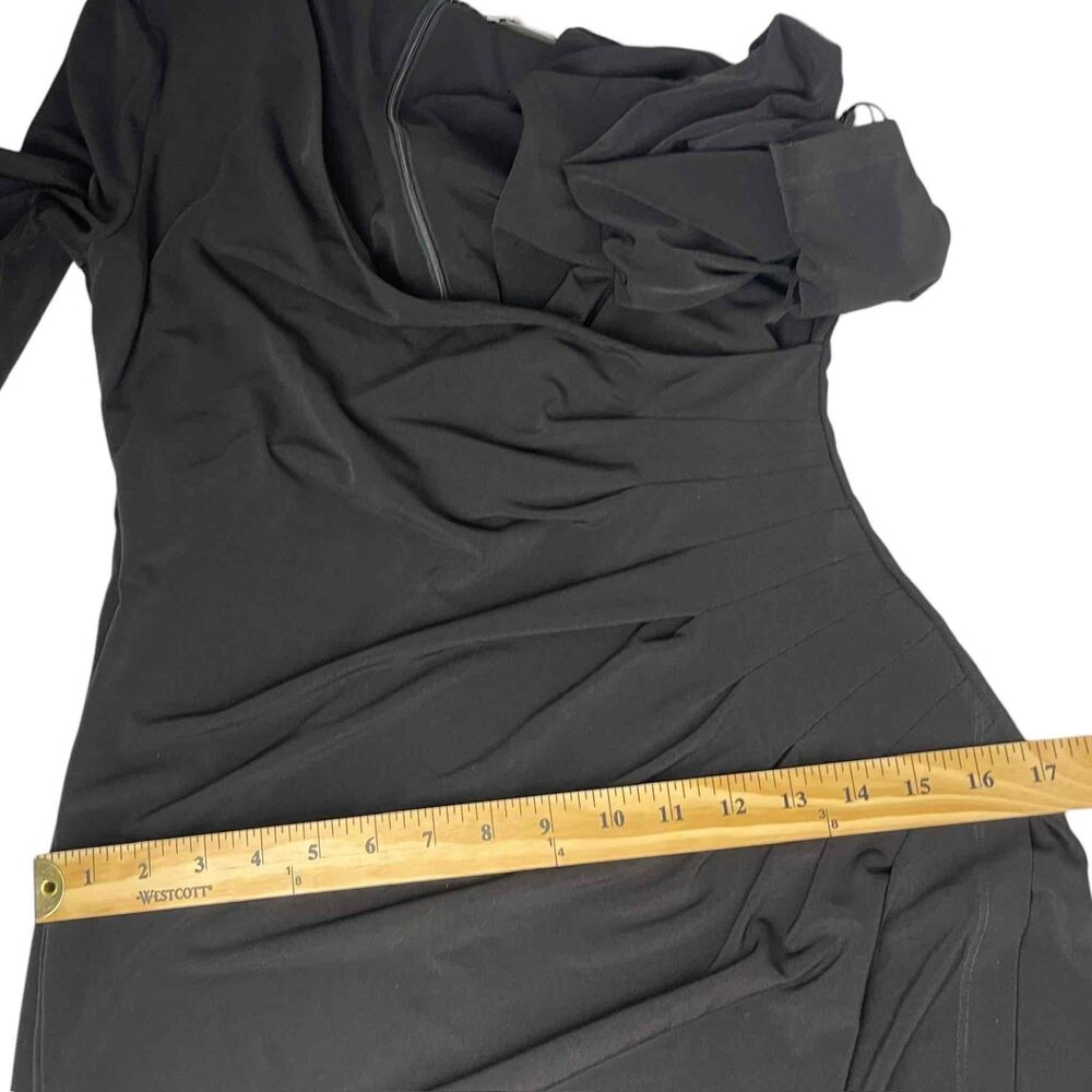 NWT Calvin Klein Womens Black Ruched Faux‎ Wrap Long Sleeve Bodycon Dress Size 8 - Picture 9 of 10